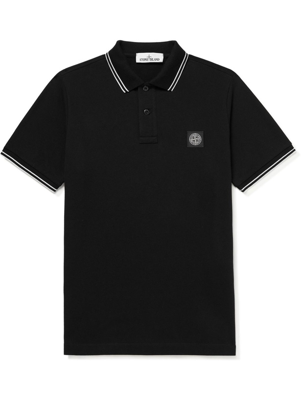 Photo: Stone Island - Logo-Appliquéd Stretch-Cotton Piqué Polo Shirt - Black