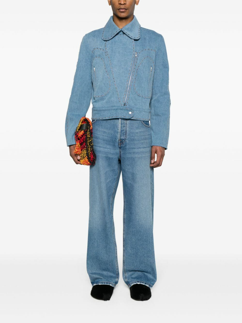 Wales Bonner 24ss Enzyme スタッズ デニムジャケット Wales Bonner Blue Enzyme Studded Denim Jacket Wales Bonner