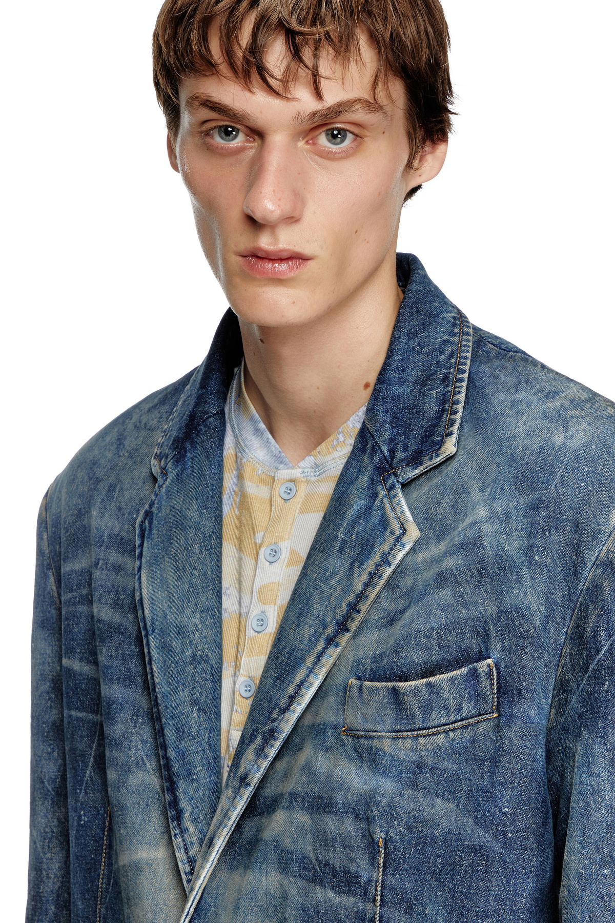 Diesel Blazer in hand-treated dirty denim - Denim Jackets