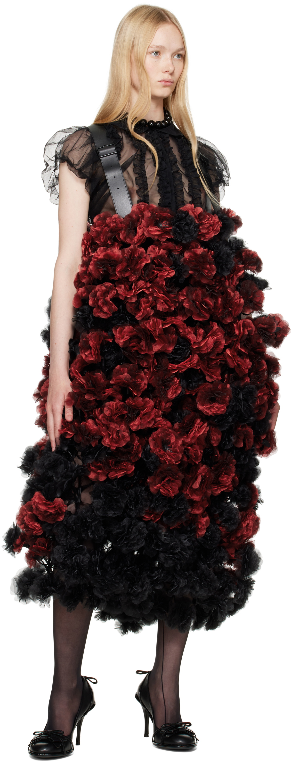 Noir Kei Ninomiya Red & Black Floral Maxi Skirt