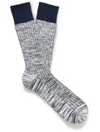 MR P. - Ribbed Mélange Cotton-Blend Socks - Blue