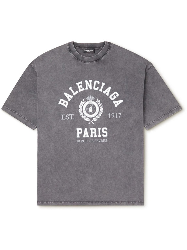 Photo: Balenciaga - Logo-Print Cotton-Jersey T-Shirt - Gray