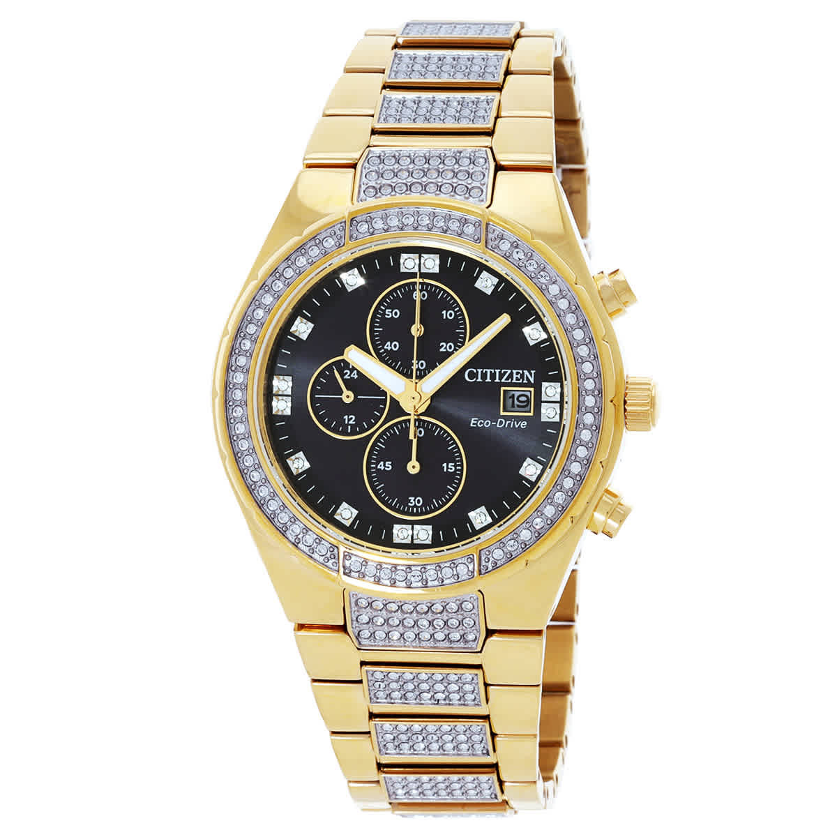 Citizen Chronograph Eco-Drive Crystal Black Dial Mens Watch CA0752-58E