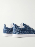 Christian Louboutin - Louis Junior Grosgrain-Trimmed Embroidered Distressed Denim Sneakers - Blue