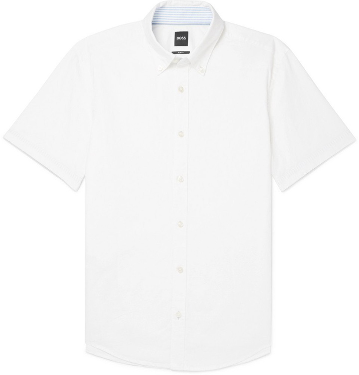 Photo: Hugo Boss - Roddy Slim-Fit Button-Down Collar Cotton and Linen-Blend Shirt - White