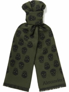 Alexander McQueen - Reversible Fringed Logo-Jacquard Wool Scarf - Green