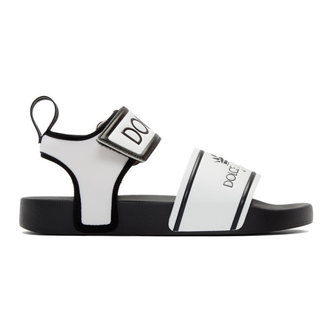 Photo: Dolce and Gabbana White and Black Logo Sandals