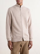 N.PEAL - Knightsbridge Herringbone Cashmere Zip-Up Cardigan - Neutrals