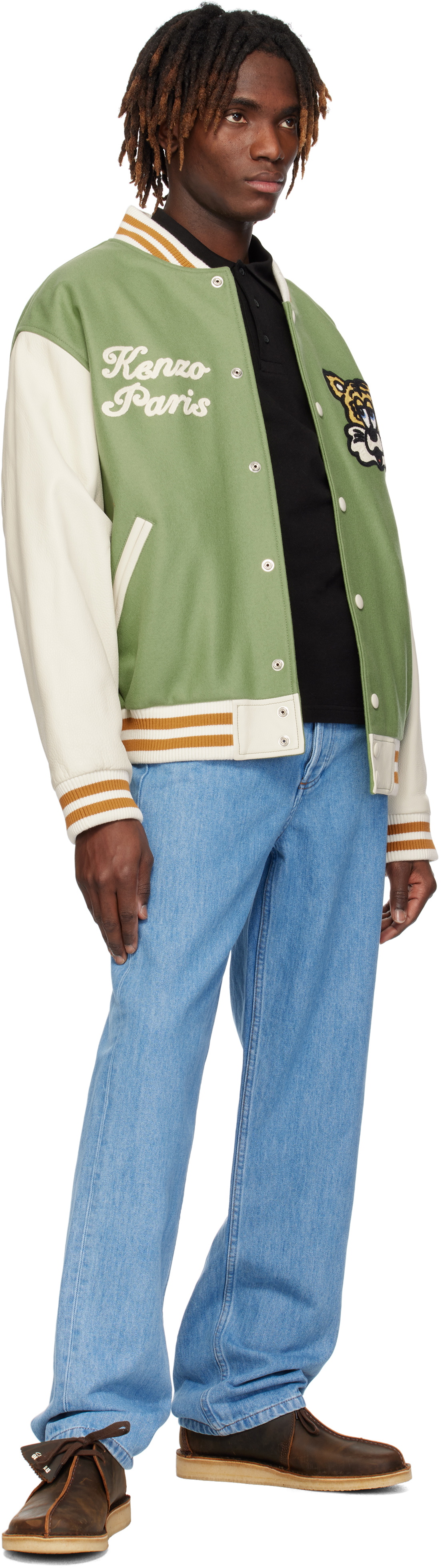 Kenzo Green & White Kenzo Paris VERDY Edition Varsity Bomber Jacket