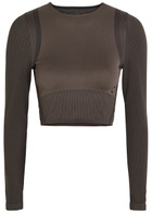 ON Studio Ribbed-jacquard Stretch-knit Crop top Brown