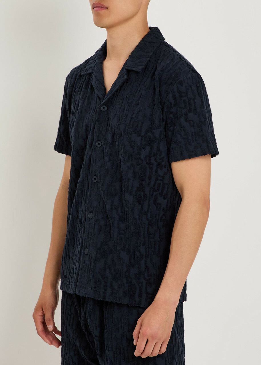 Raith Fausto Flocked-pattern Terry Shirt Navy