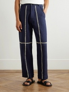 Kartik Research - Rabari Straight-Leg Embroidered Textured-Wool Trousers - Blue