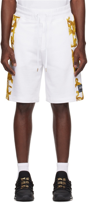 Photo: Versace Jeans Couture White & Gold Watercolor Couture Shorts