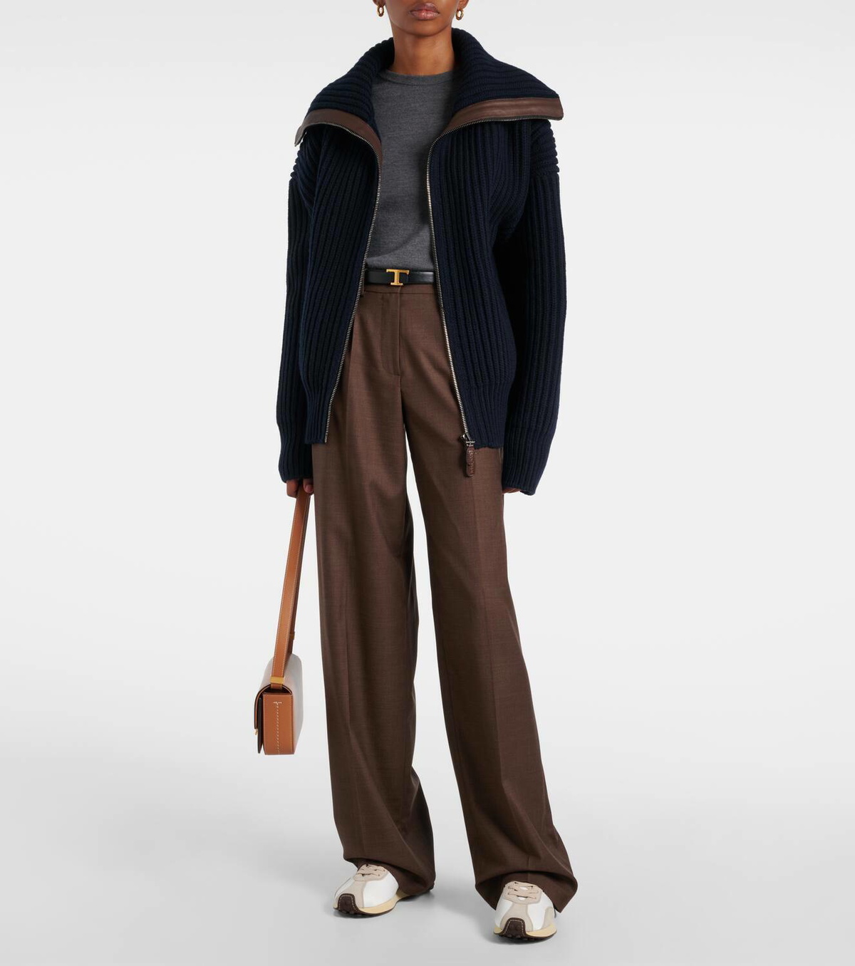 Tod's Leather-trimmed virgin wool jacket