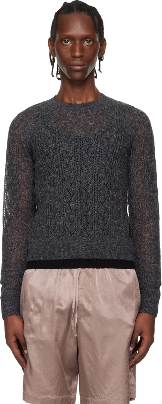 Photo: Dries Van Noten Gray Lace Stitch Alpaca Sweater