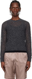 Dries Van Noten Gray Lace Stitch Alpaca Sweater