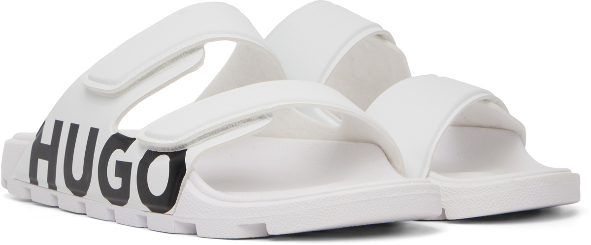 Hugo White Double Touch-Closure Straps Logo Sandals