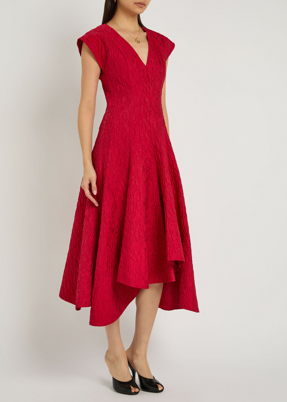 Roksanda Sapha Asymmetric Cloqué Midi Dress Red