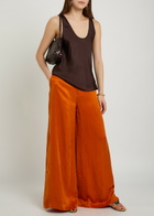 Delos Avra Wide-leg Brushed-satin Trousers Amber