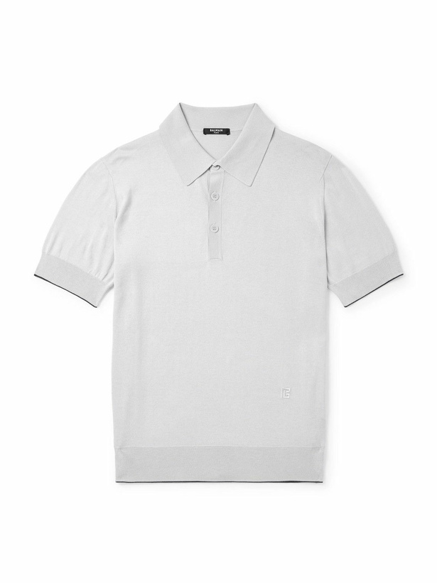 Photo: Balmain - Logo-Embroidered Silk-Blend Polo Shirt - Gray