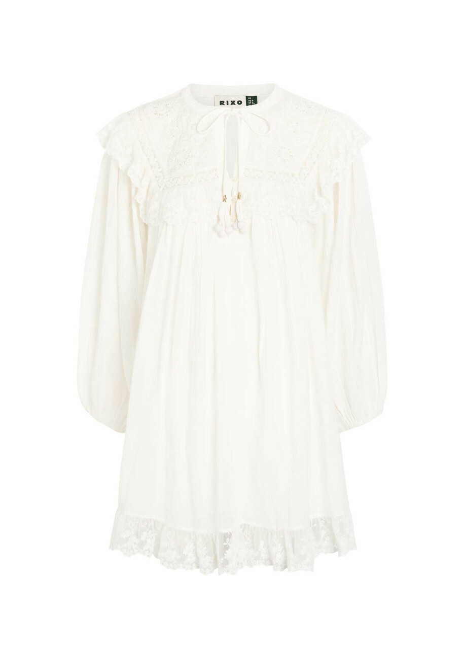 Rixo Inez Embroidered Cotton Mini Dress Ivory