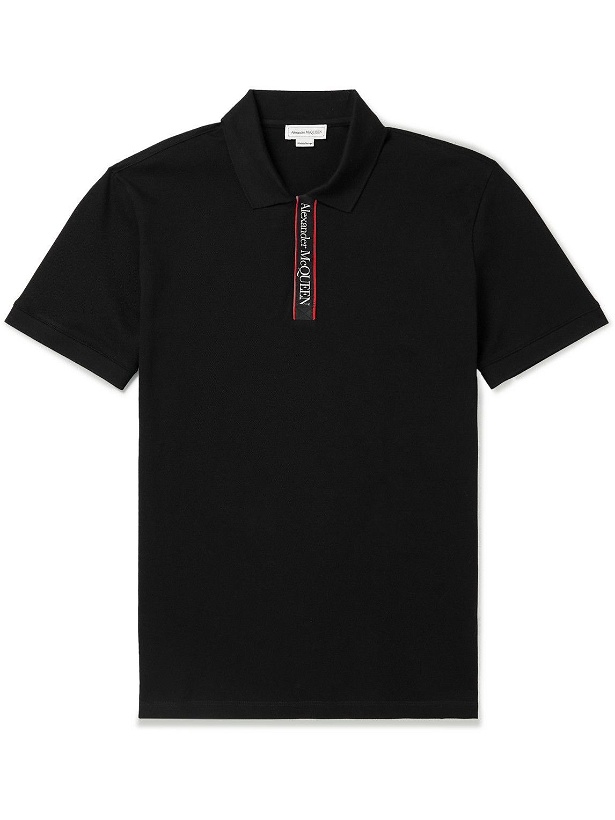 Photo: Alexander McQueen - Logo-Jacquard Webbing-Trimmed Cotton-Piqué Polo Shirt - Black