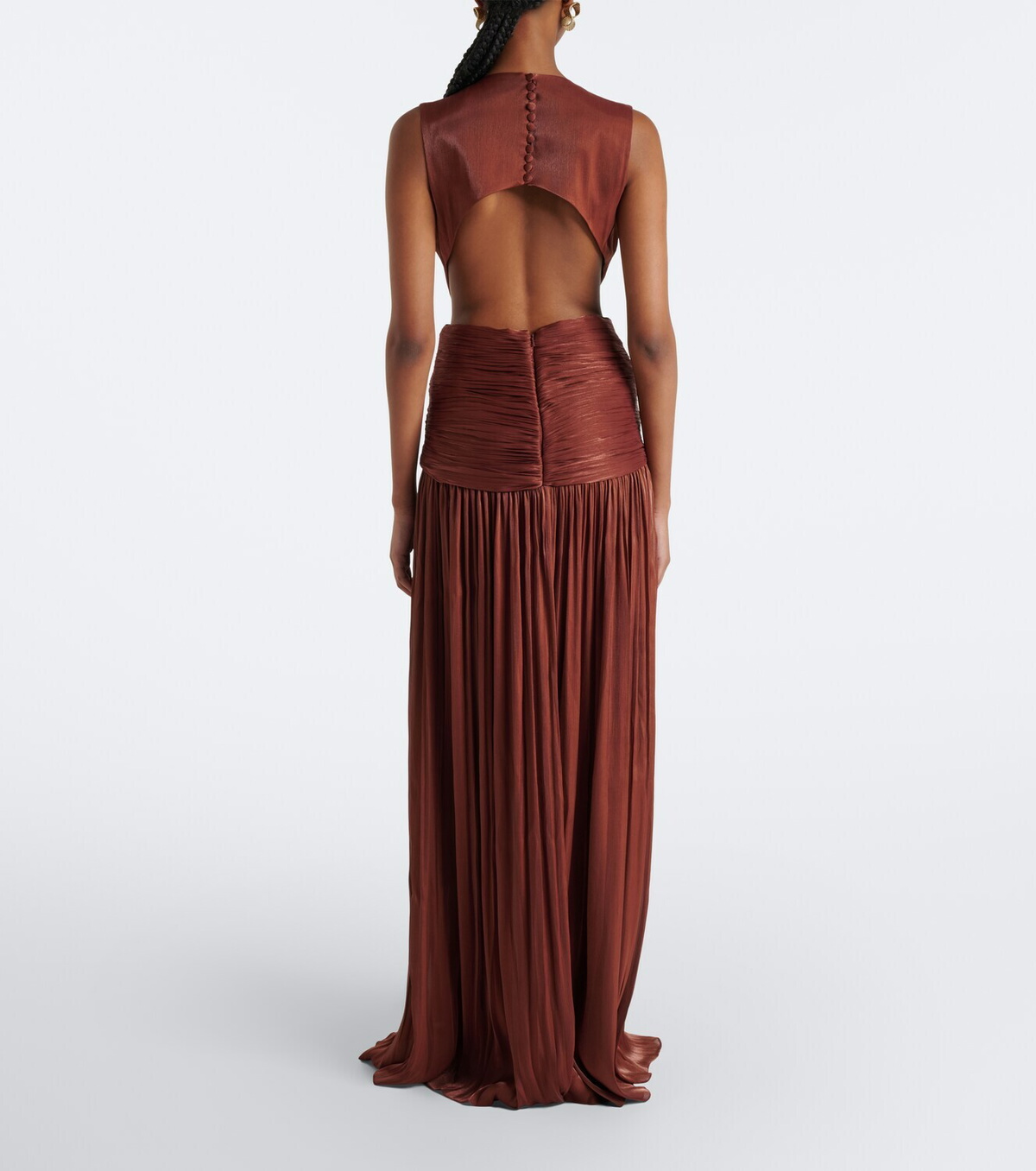 Costarellos Silla cut-out pleated Lurex® georgette gown