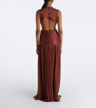 Costarellos Silla cut-out pleated Lurex® georgette gown