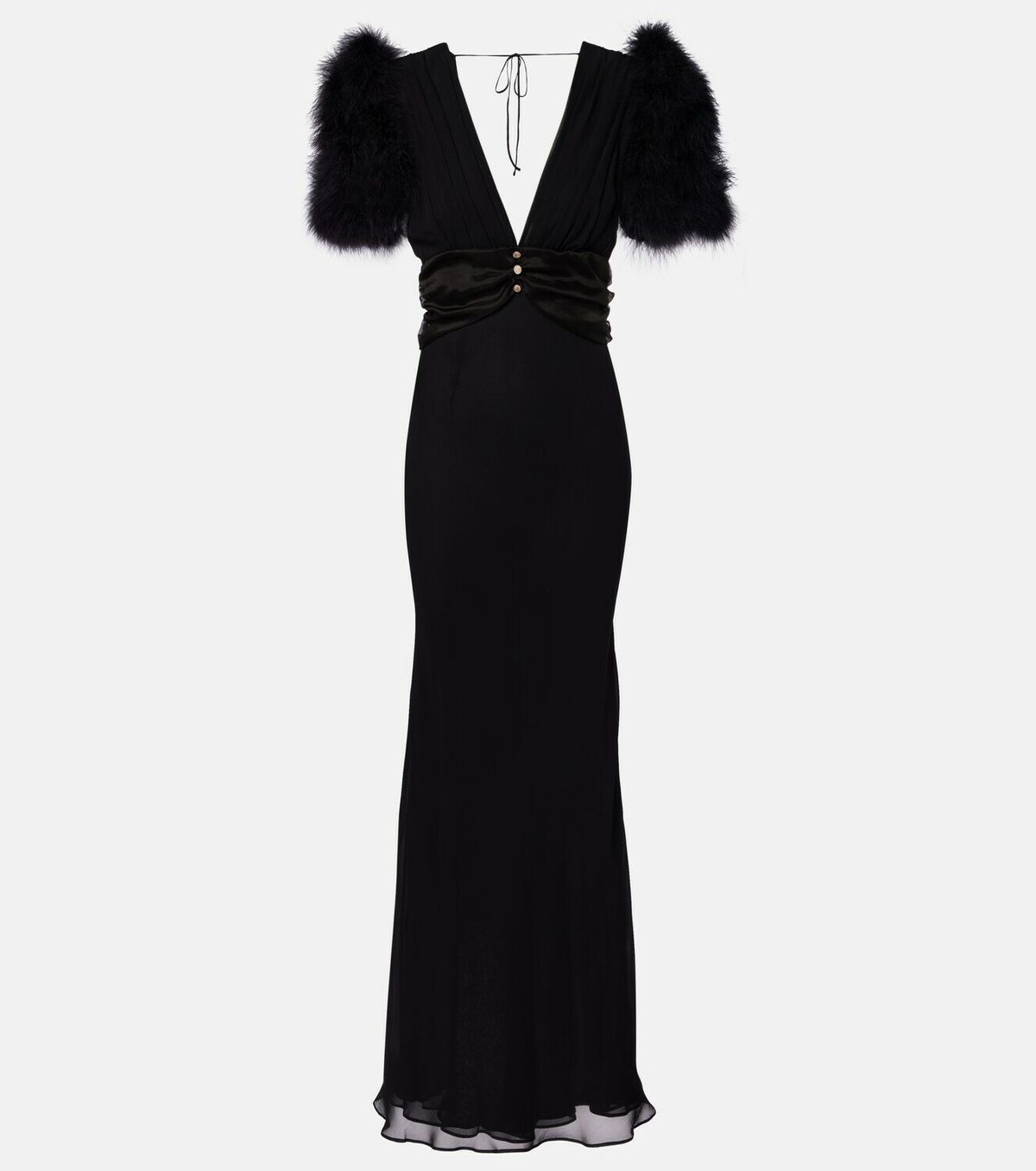 Alessandra Rich Feather-trimmed silk georgette gown