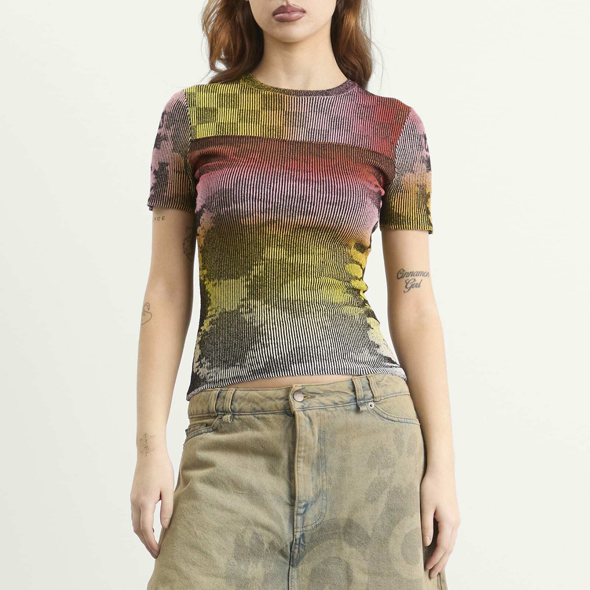 Paolina Russo Women's Illusion Knit Cap Sleeve T-Shirt in Rainbow