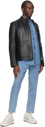 Hugo Black Paneled Leather Jacket
