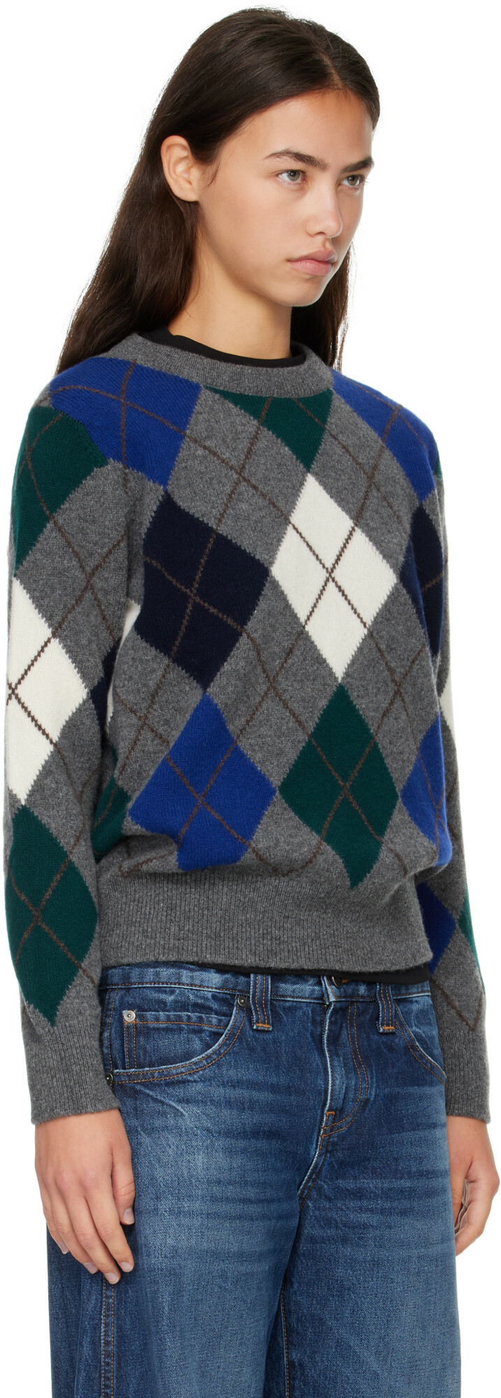 &Daughter Gray Ava Argyle Crewneck Sweater