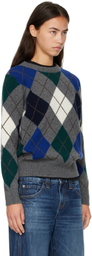 &Daughter Gray Ava Argyle Crewneck Sweater