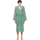 Tekla Green & White Terry Hooded Bathrobe