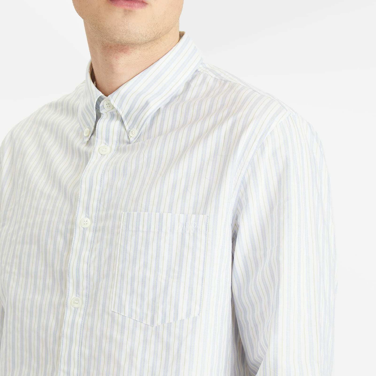 A.P.C. Men's Edouard Button Down Stripe Shirt in Pale Green