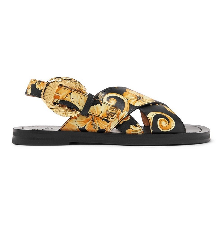 Photo: Versace - Printed Leather Sandals - Multi