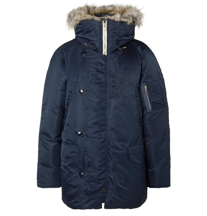 Photo: nanamica - Harbor Oversized Faux Fur-Trimmed Padded Nylon Hooded Down Jacket - Blue