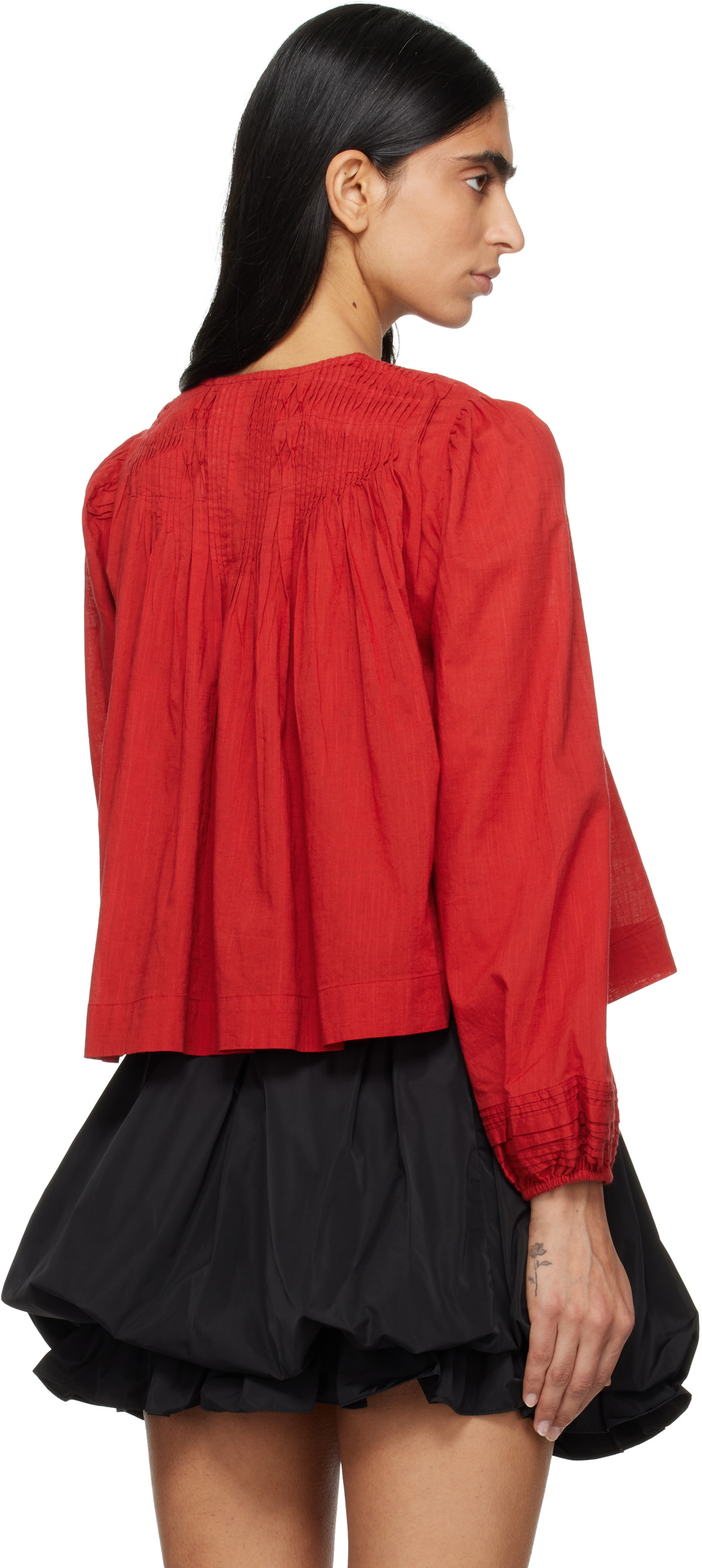 SEA NY Red Myra Cotton Long Sleeve Blouse