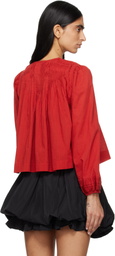 SEA NY Red Myra Cotton Long Sleeve Blouse