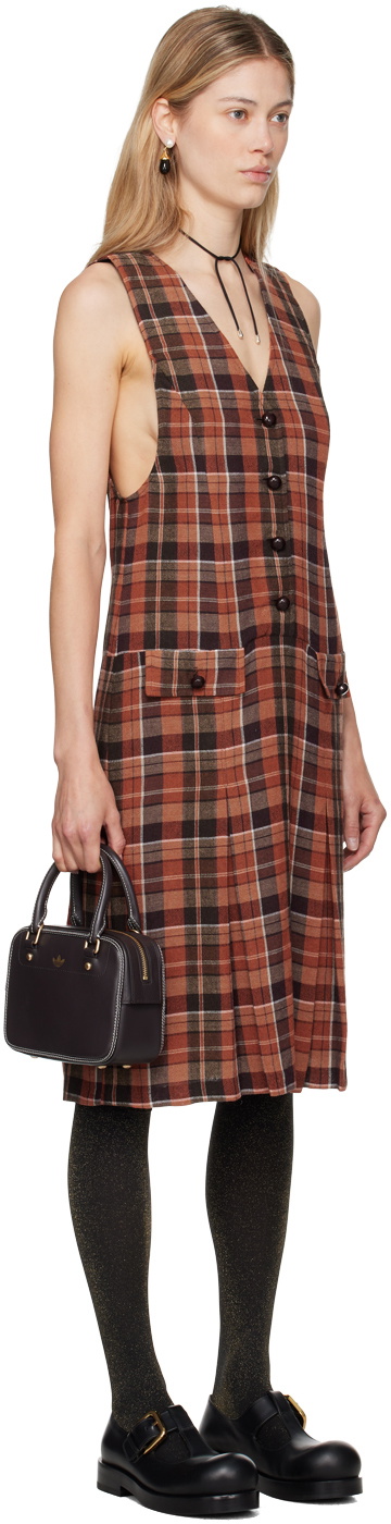 Anna Sui Orange & Brown Plaid Midi Dress