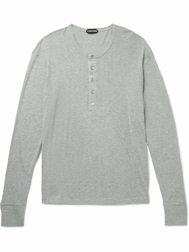 Photo: TOM FORD - Modal and Cotton-Blend Jersey Henley T-Shirt - Gray