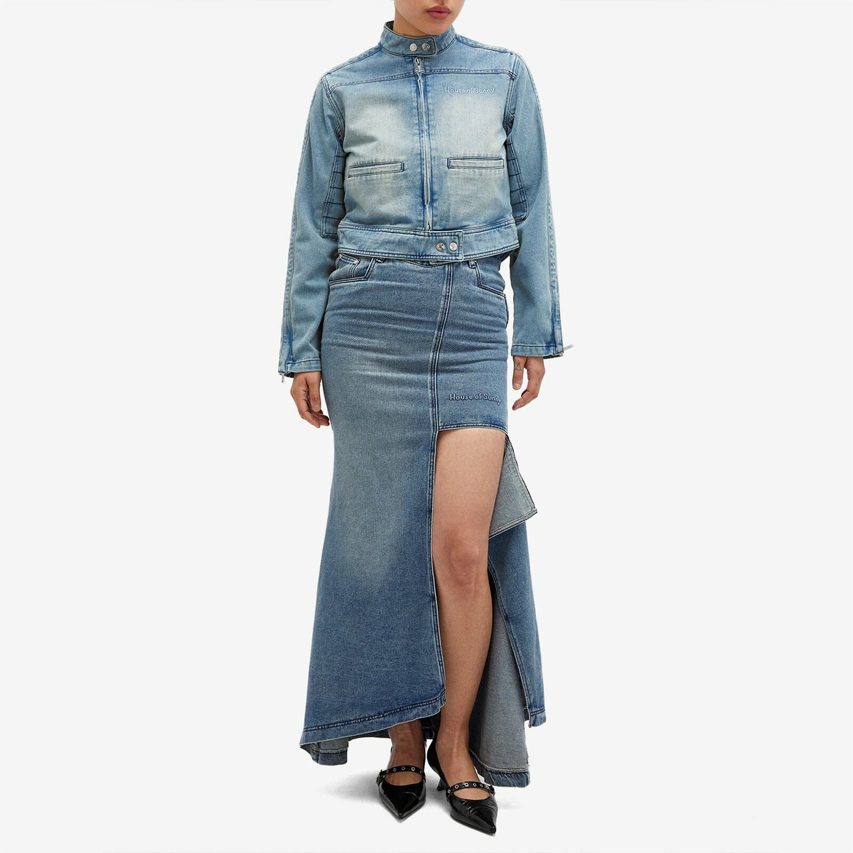House Of Sunny Women's The Cascade Denim Skirt in Sky Blue