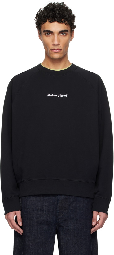 Photo: Maison Kitsuné Black 'Maison Kitsuné' Embroidery Oversize Raglan Sweatshirt