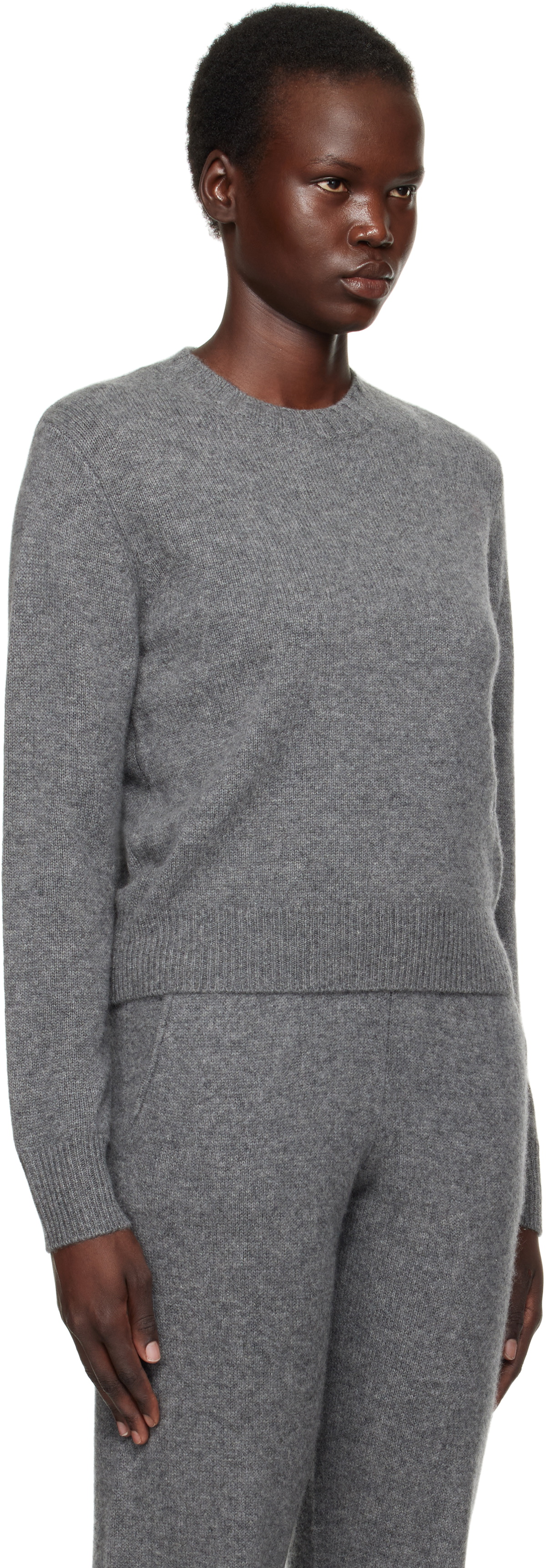 Sporty & Rich Gray 'SRC' Cashmere Crewneck Sweater