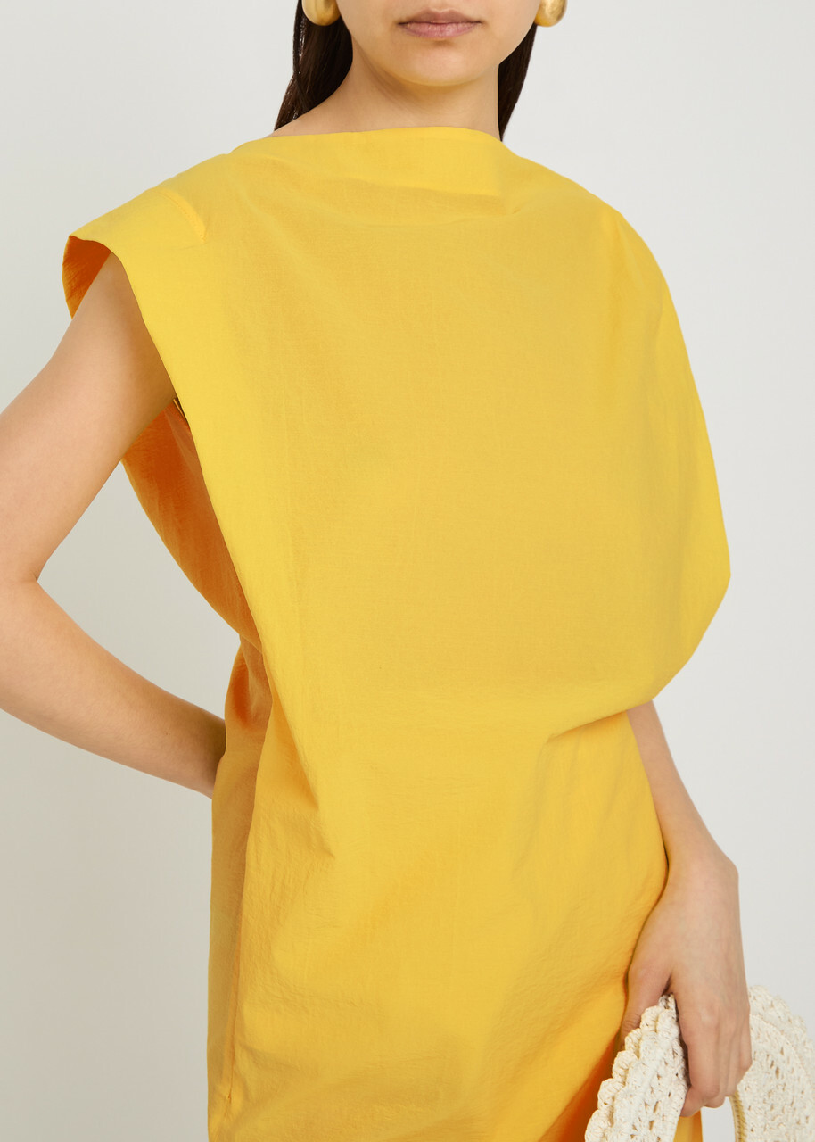 Jacquemus La Robe Drap Draped Cotton-blend Midi Dress Yellow