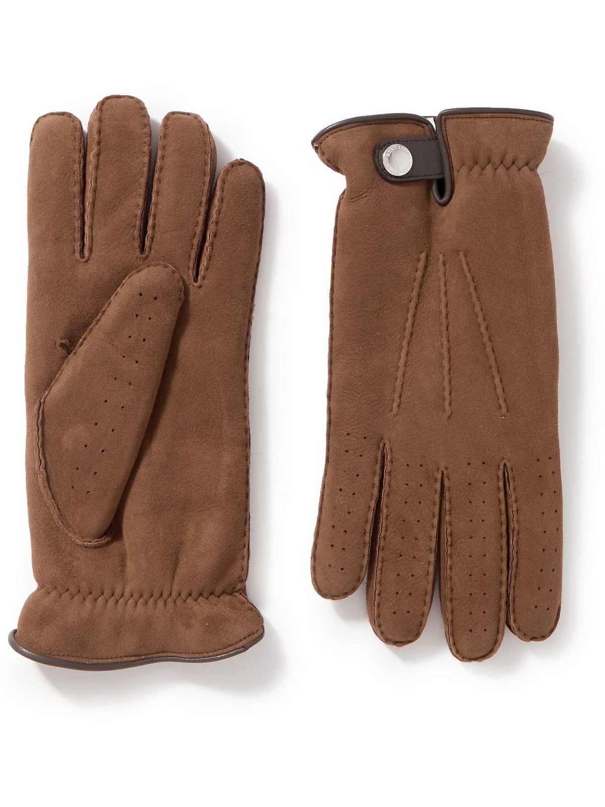 Photo: BRUNELLO CUCINELLI - Shearling-Lined Perforated Suede Gloves - Brown