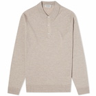 John Smedley Men's Belper Long Sleeve Knitted Polo Shirt in Soft Fawn