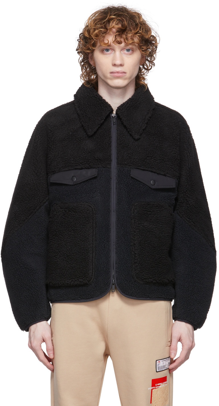 Li-Ning Black Collared Boa Fleece Jacket Li-Ning