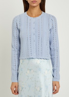 Loveshackfancy Peridot Cropped Pointelle-knit Cardigan Light Purple