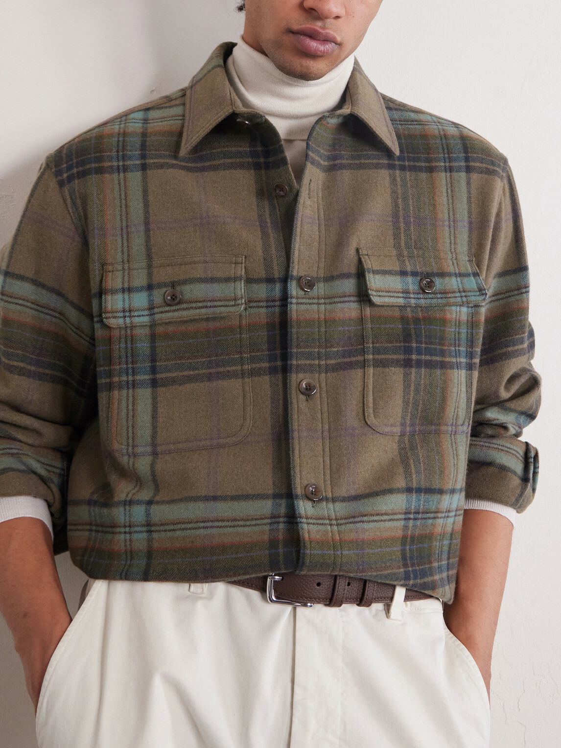 Ralph Lauren Purple label - Checked Wool and Cashmere-Blend Flannel Overshirt - Brown